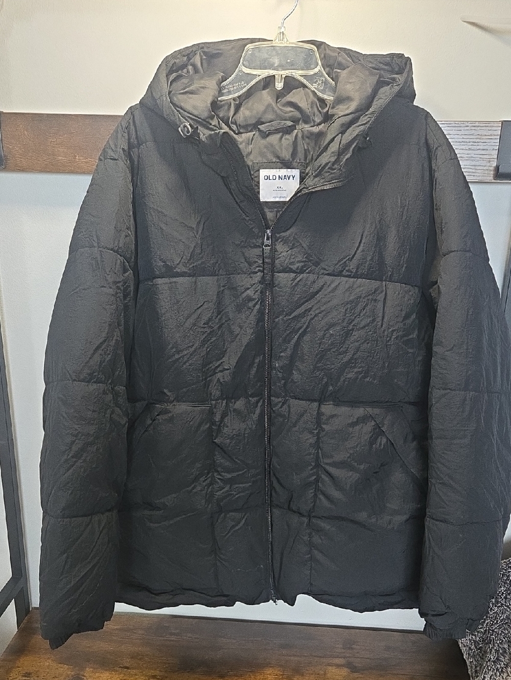 Old Navy Black Quilted Hooded Puffer Jacket Water Resistant 2XL